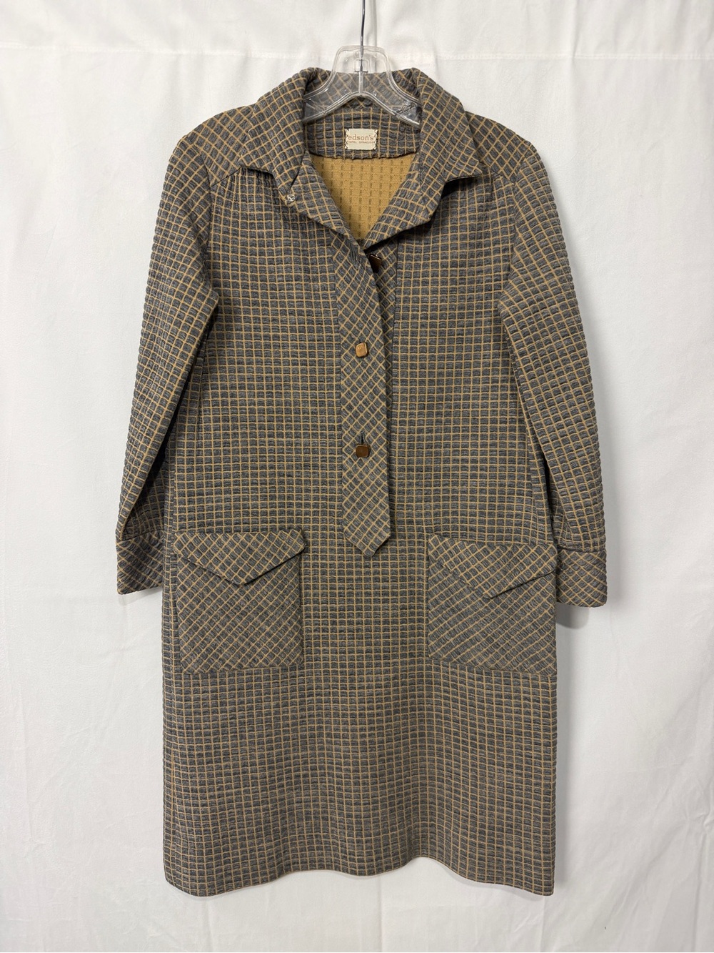 Tailored Checked Trench Coat in Beige and Gray